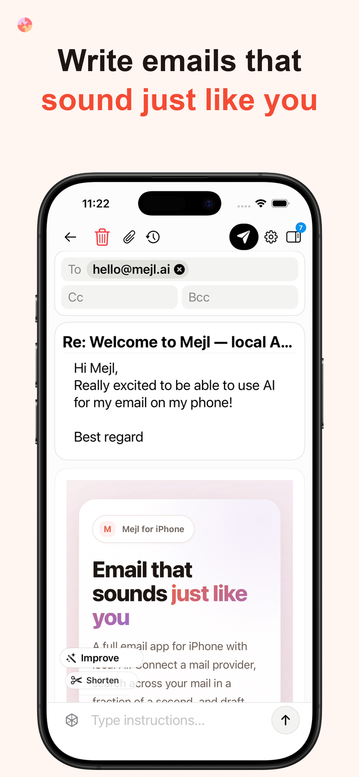 App Store screenshot: Write emails that sound just like you