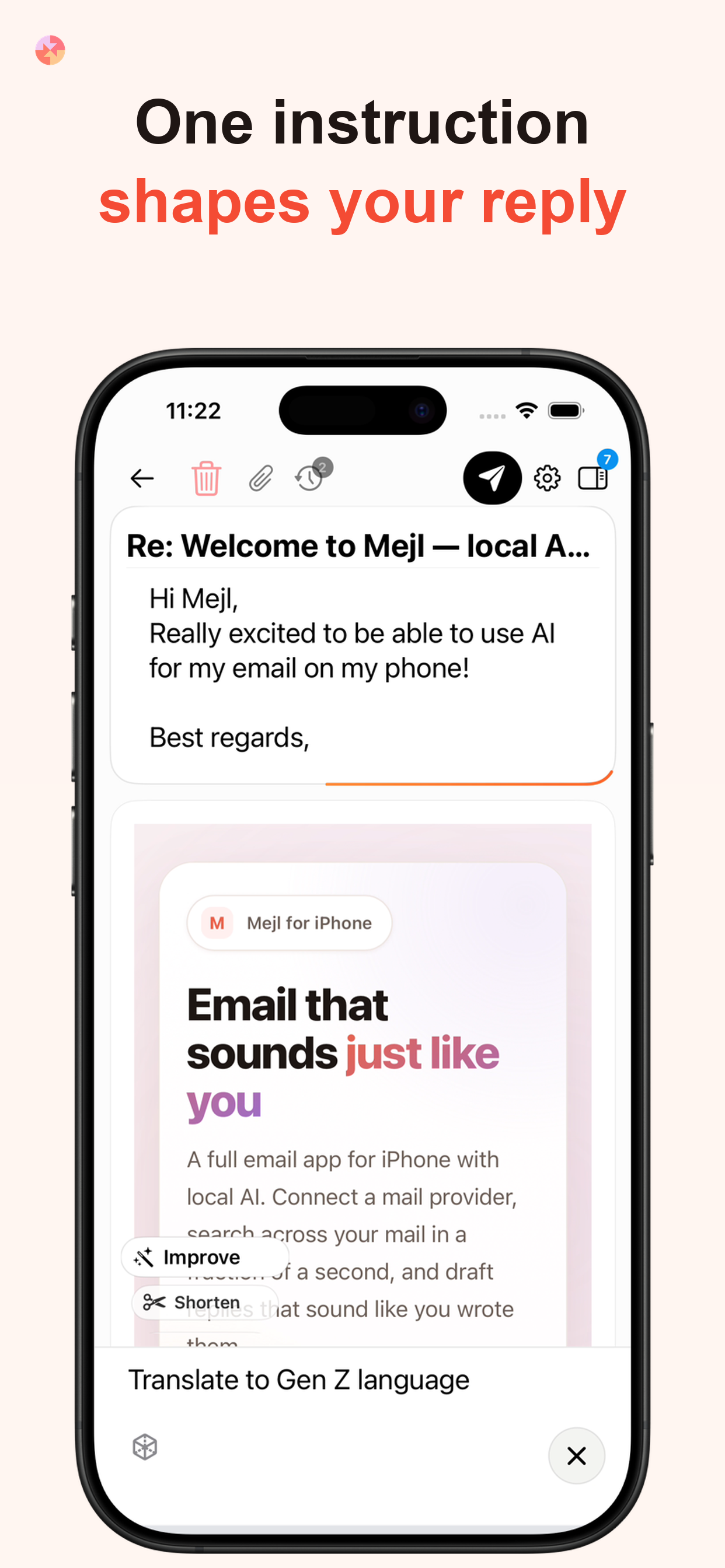 App Store screenshot: One instruction shapes your reply